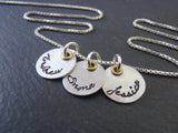 Mixed metal mmothers necklace with kids names - Drake Designs Jewelry