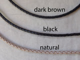 Braided leather bracelet personalized with names, dates or words.  4mm double wrapped bracelet with sterling silver charms for women or men - Drake Designs Jewelry