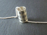 tiny ring charms with kids names on sterling silver mom necklace. drake designs jewelry