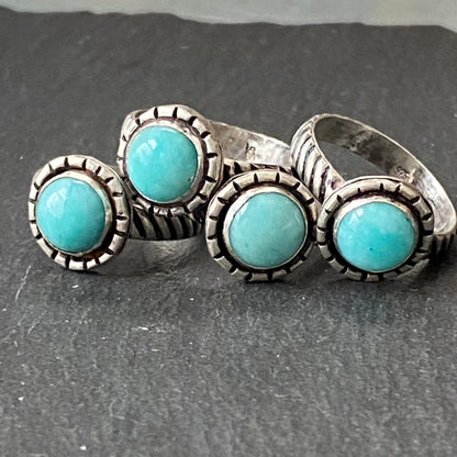 Amazonite Ring Crafted from Sterling Silver and Natural Turquoise Color Gemstone with Twisted Wire Rope Cable Band Ring - drake designs jewelry