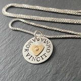 amor vincit omnia necklace hand crafted from sterling silver - love conquers all inspirational Latin phrase - drake designs jewelry