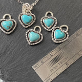 sterling silver turquoise heart necklace hand crafted from Kingman turquoise heart hand set in sterling silver bezel with organically shaped border - drake designs jewelry