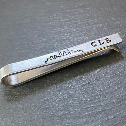 mens tie bar with Cleveland Ohio skyline hand stamped - drake designs jewelry