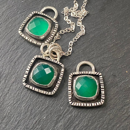 A sterling silver necklace with a green onyx pendant - natural gemstone - drake designs jewelry