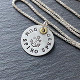 Latin phrase necklace. dum spiro spero. while I breathe I hope.  Anchor Latin phrase jewelry. drake designs jewelry