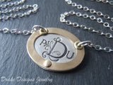 Monogram necklace - mixed metal sterling silver oval with gold rim hand crafted - Drake Designs Jewelry