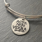 tattoo font acta non verba latin phrase bracelet - inspirational Latin saying jewelry - adjustable bangle bracelet - drake designs jewelry