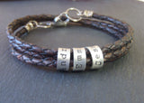 Custom Triple wrapped braided leather bracelet with personalized  sterling silver name charms - Drake Designs Jewelry