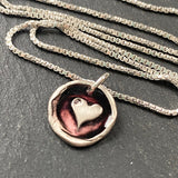 red heart wax seal necklace hand shaped and red resin hand poured for accent. drake designs jewelry