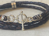 triple wrapped leather bracelet with sterling silver name charms and sterling silver toggle clasp. personalized bracelet with kids names - drake designs jewelry