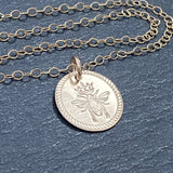 Queen Bee necklace with Rope edge border in 14k gold fill. drake designs jewelry  
