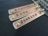 Brass, copper and sterling silver personalized bar necklace for mom with children's names - Drake Designs Jewelry