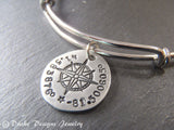 GPS coordinate bangle bracelet for her - womens's personalized compass jewelry - Drake Designs Jewelry