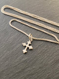 tiny decorative sterling silver cross necklace - drake designs jewelry