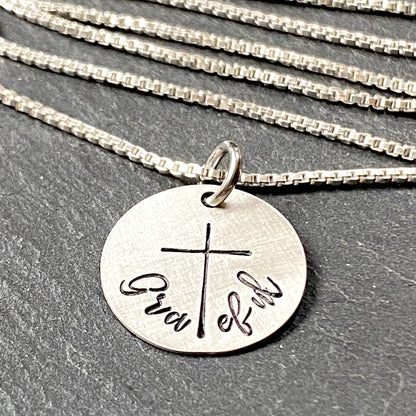 Sterling silver Grateful cross necklace hand crafted with a cross for the "t" - Drake Designs Jewelry