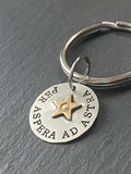 Latin phrase jewelry per aspera ad astra hand stamped inspirational mantra keychain.  sterling silver with gold heart.  drake designs jewelry