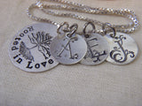 rooted in love sterling silver mom necklace personalized with kids initials. drake designs jewelry