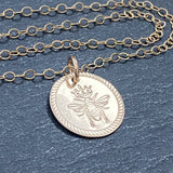 Rope border Queen Bee necklace  in 14k gold fill. drake designs jewelry