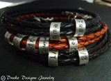 Braided leather bracelet with personalized  sterling silver name charms - Drake Designs Jewelry