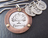 Mixed metal family tree necklace personalized with custom kids initials - Drake Designs Jewelry