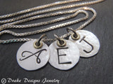 Mixed metal mom necklace with initials sterling silver custom made - Drake Designs Jewelry