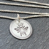 Queen bee necklace hand on sterling silver with a brushed finish. drake designs jewelry