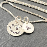 mama and baby bird necklace personalized for mom in sterling silver. drake designs jewelry