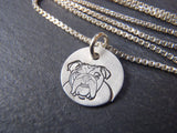Hand crafted sterling silver bulldog necklace.  Drake designs jewelry