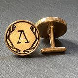 Personalized antler cufflinks with initial in golden bronze. Gift for deer hunter - Drake Designs Jewelry