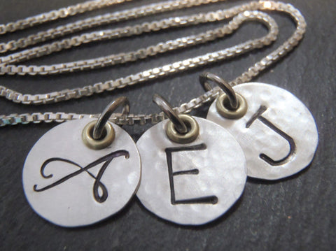 Mixed metal mom necklace with initials sterling silver custom made - Drake Designs Jewelry