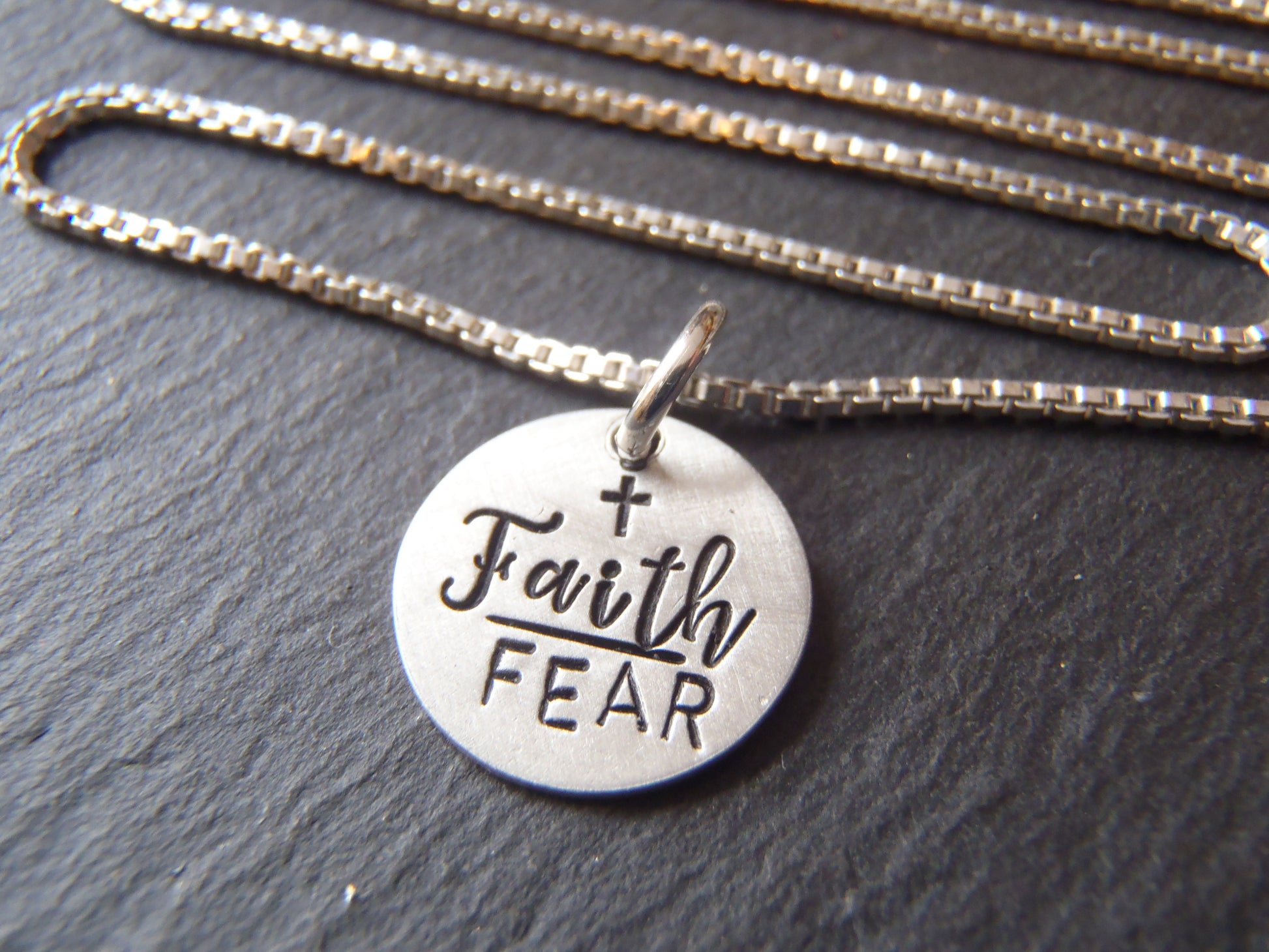 Sterling silver faith over fear necklace - Drake Designs Jewelry