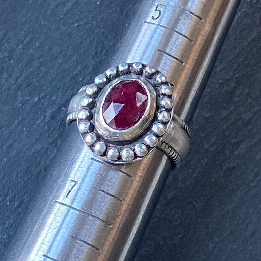 Raw Ruby Sterling Silver Rustic Ring size 6 7 or 8 Hand Crafted