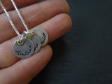 Mom necklace with kids names. Mixed metal Sterling silver with golden brass. - Drake Designs Jewelry