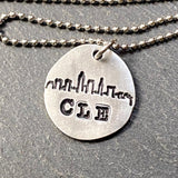 Cleveland skyline necklace hand stamped CLE jewelry-  Drake Designs Jewelry