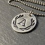 Silver antler necklace with initial personalized hunting gift for men - drake designs jewelry