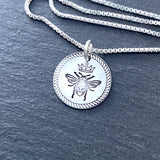 sterling silver Queen bee necklace with rope border.  drake designs jewelry