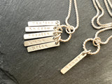 sterling silver mom necklace with kids names on thick rectangle charms on textured rope ring - drake designs jewelry