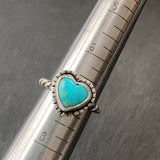 Sterling silver  turquoise heart ring with organic border on bezel set Kingman turquoise with twist wire rope ring band solid sterling silver and genuine turquoise - drake designs jewelry