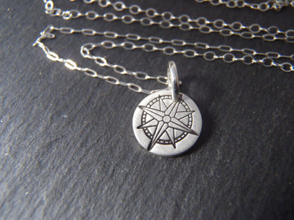 tiny sterling silver compass necklace inspirational jewelry - Drake Designs Jewelry