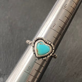 Sterling silver  turquoise heart ring with organic border on bezel set Kingman turquoise with twist wire rope ring band solid sterling silver and genuine turquoise - drake designs jewelry