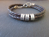 bracelet for dad Custom Triple wrapped braided leather bracelet with personalized  sterling silver name charms - Drake Designs Jewelry
