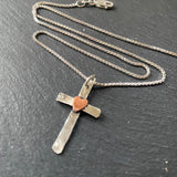 rustic hammered cross necklace with copper heart - drake designs jewelry