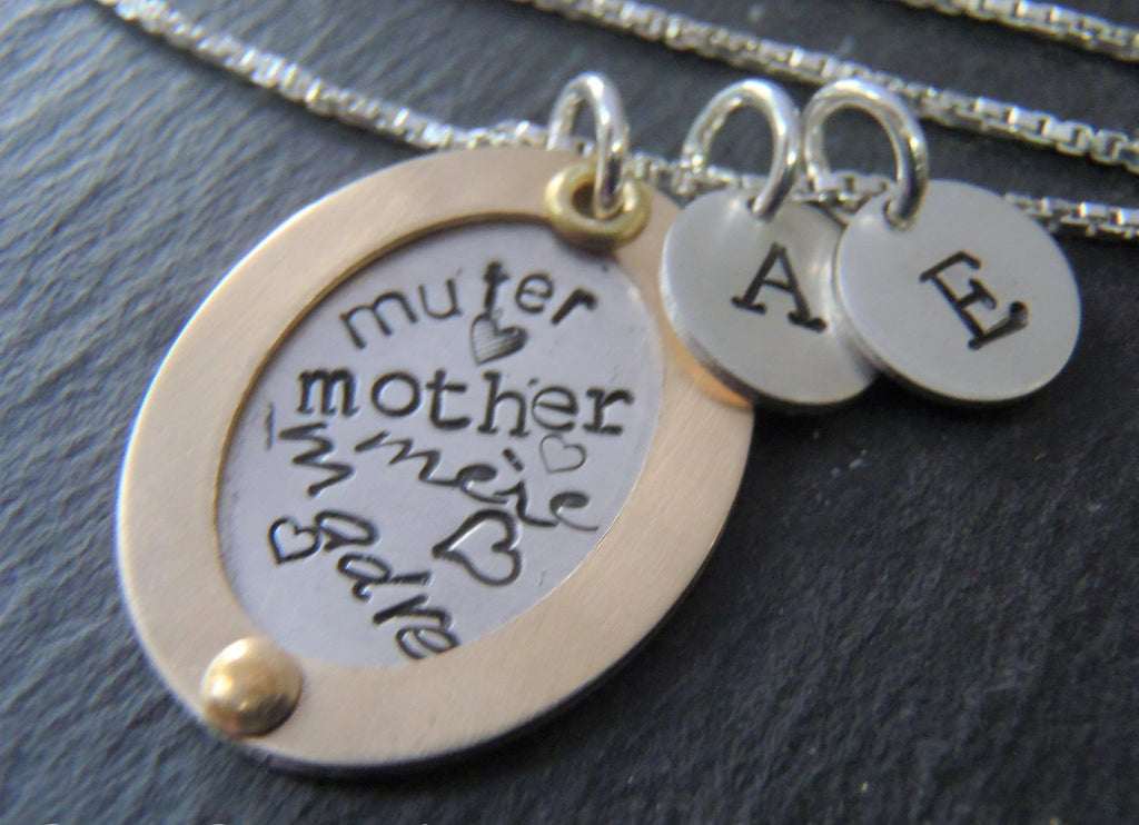 Mixed metal mother's necklace word collage personalized with children's initials - Drake Designs Jewelry