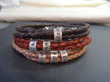 Custom Triple wrapped braided leather bracelet with personalized  sterling silver name charms - Drake Designs Jewelry