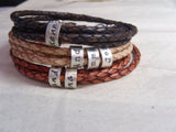 Leather bracelet for dad with personalized  sterling silver name charms - Drake Designs Jewelry