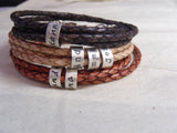 Custom Triple wrapped braided leather bracelet with personalized  sterling silver name charms - Drake Designs Jewelry