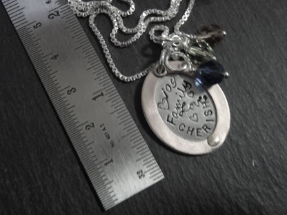 Rose gold and sterling silver mom necklace with personalized family birthstones - Drake Designs Jewelry