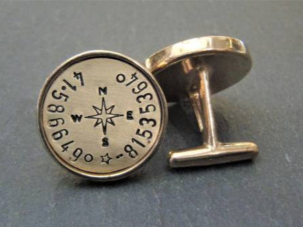 Personalized Cufflinks golden bronze with latitude longitude coordinates - Drake Designs Jewelry