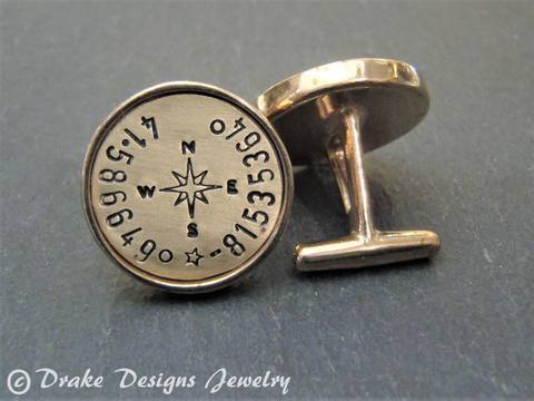 Personalized Cufflinks golden bronze with latitude longitude coordinates - Drake Designs Jewelry