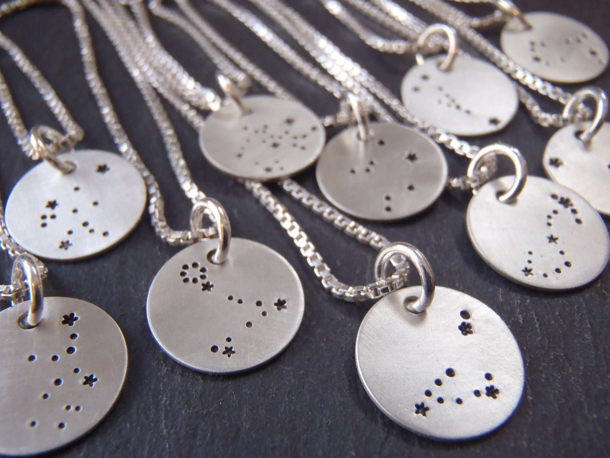 Zodiac constellation necklace hand stamped on sterling silver - Drake Designs Jewelry